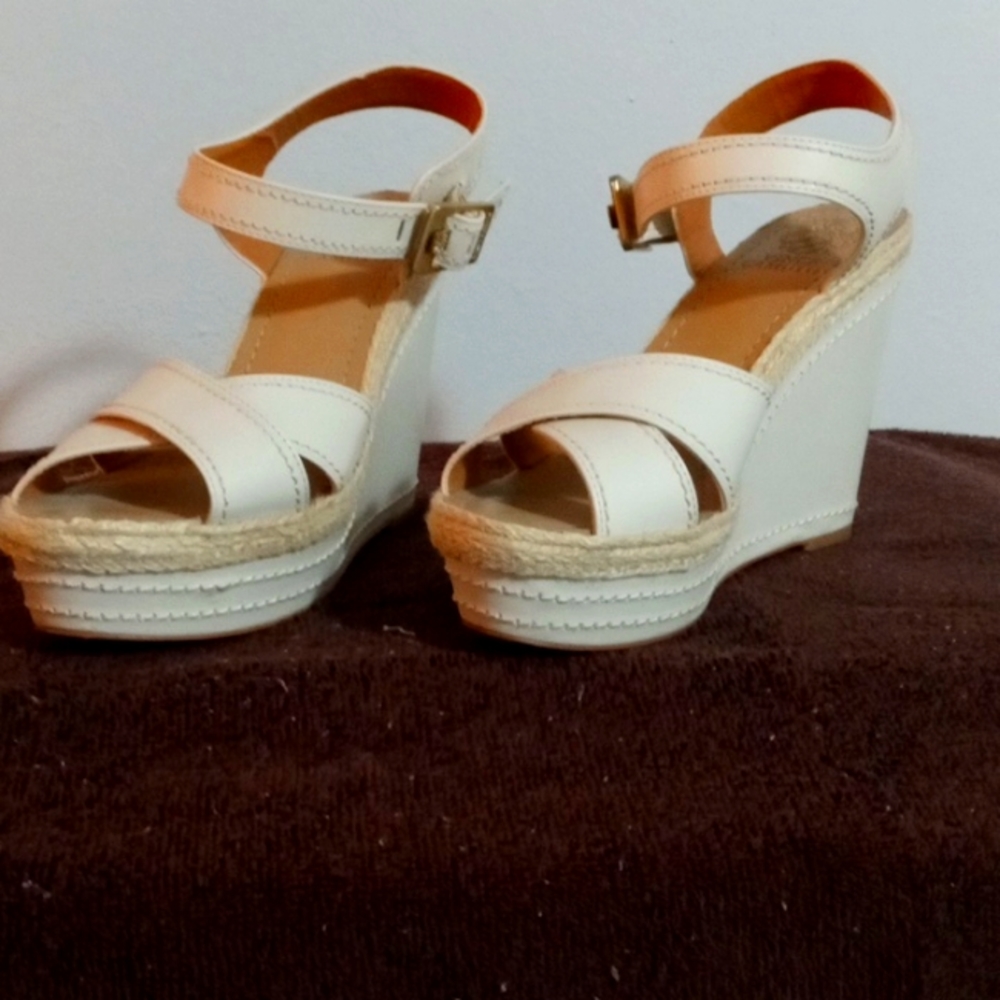 Vince Camuto Platform Cream Leather Wrapped Wedge, size 10,  ivory, off white